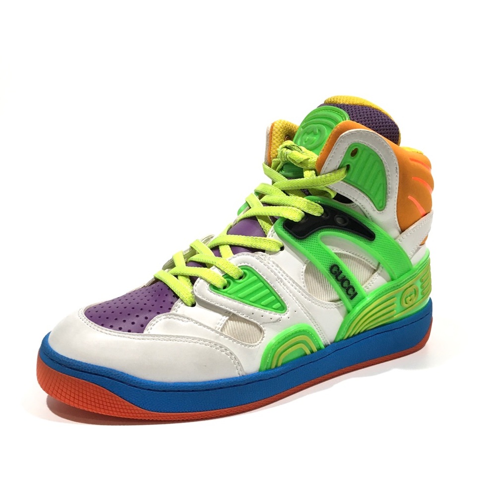 GUCCI Basket High Top Basketball Sneakers -White Green Purple -Women’s US 7 -NEW